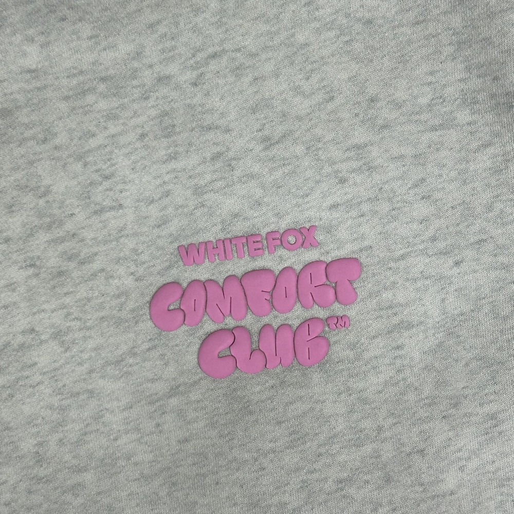 White Fox Boutique Comfort Club Hoodie Grey Pink Puff Print Oversized XS/S #2496 - Picture 5 of 12